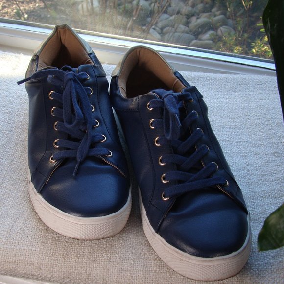 LOFT  navy vegan leather Lace-Up Sneakers, S 10 - Picture 2 of 5